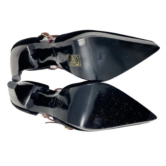 Chanel Vintage Point Toe d’Orsay Velvet & Wood Platform High Heels size 38/US 7 - Picture 6 of 14